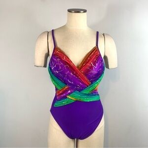 VTG 90's Carol Wior Swimsuit Metallic Multicolor One Piece Swimsuit Adjustable 6